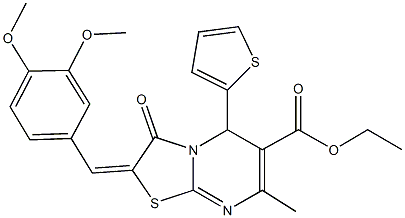 ethyl 2-(3,4-dimethoxybenzylidene)-7-methyl-3-oxo-5-(2-thienyl)-2,3-dihydro-5H-[1,3]thiazolo[3,2-a]pyrimidine-6-carboxylate 구조식 이미지