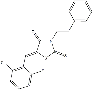 5-(2-chloro-6-fluorobenzylidene)-3-(2-phenylethyl)-2-thioxo-1,3-thiazolidin-4-one 구조식 이미지