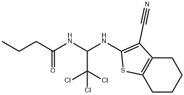 N-{2,2,2-trichloro-1-[(3-cyano-4,5,6,7-tetrahydro-1-benzothien-2-yl)amino]ethyl}butanamide 구조식 이미지