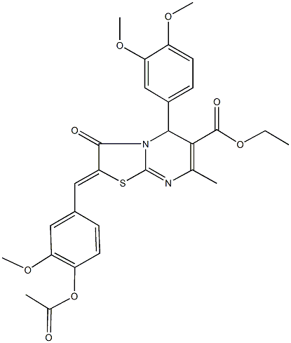 ethyl 2-[4-(acetyloxy)-3-methoxybenzylidene]-5-(3,4-dimethoxyphenyl)-7-methyl-3-oxo-2,3-dihydro-5H-[1,3]thiazolo[3,2-a]pyrimidine-6-carboxylate 구조식 이미지