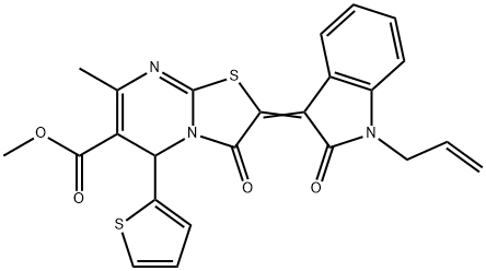 methyl 2-(1-allyl-2-oxo-1,2-dihydro-3H-indol-3-ylidene)-7-methyl-3-oxo-5-(2-thienyl)-2,3-dihydro-5H-[1,3]thiazolo[3,2-a]pyrimidine-6-carboxylate Structure