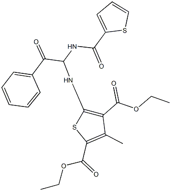 diethyl 3-methyl-5-({2-oxo-2-phenyl-1-[(2-thienylcarbonyl)amino]ethyl}amino)-2,4-thiophenedicarboxylate 구조식 이미지