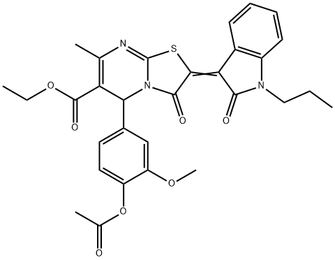 ethyl 5-[4-(acetyloxy)-3-methoxyphenyl]-7-methyl-3-oxo-2-(2-oxo-1-propyl-1,2-dihydro-3H-indol-3-ylidene)-2,3-dihydro-5H-[1,3]thiazolo[3,2-a]pyrimidine-6-carboxylate Structure