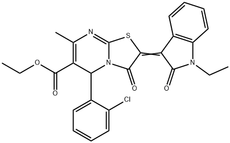 ethyl 5-(2-chlorophenyl)-2-(1-ethyl-2-oxo-1,2-dihydro-3H-indol-3-ylidene)-7-methyl-3-oxo-2,3-dihydro-5H-[1,3]thiazolo[3,2-a]pyrimidine-6-carboxylate 구조식 이미지