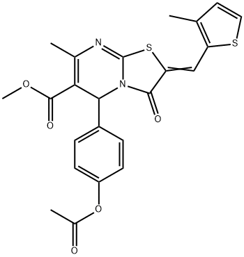 methyl 5-[4-(acetyloxy)phenyl]-7-methyl-2-[(3-methyl-2-thienyl)methylene]-3-oxo-2,3-dihydro-5H-[1,3]thiazolo[3,2-a]pyrimidine-6-carboxylate Structure