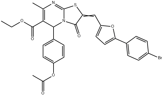 ethyl 5-[4-(acetyloxy)phenyl]-2-{[5-(4-bromophenyl)-2-furyl]methylene}-7-methyl-3-oxo-2,3-dihydro-5H-[1,3]thiazolo[3,2-a]pyrimidine-6-carboxylate 구조식 이미지