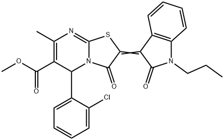 methyl 5-(2-chlorophenyl)-7-methyl-3-oxo-2-(2-oxo-1-propyl-1,2-dihydro-3H-indol-3-ylidene)-2,3-dihydro-5H-[1,3]thiazolo[3,2-a]pyrimidine-6-carboxylate Structure