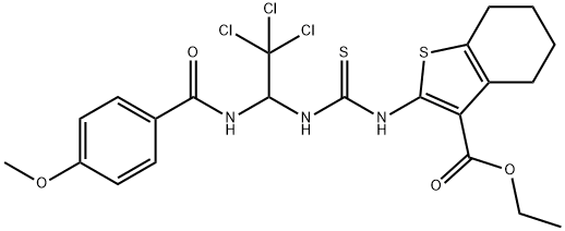 ethyl 2-{[({2,2,2-trichloro-1-[(4-methoxybenzoyl)amino]ethyl}amino)carbothioyl]amino}-4,5,6,7-tetrahydro-1-benzothiophene-3-carboxylate Structure