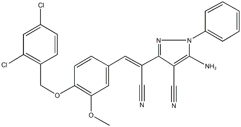 5-amino-3-(1-cyano-2-{4-[(2,4-dichlorobenzyl)oxy]-3-methoxyphenyl}vinyl)-1-phenyl-1H-pyrazole-4-carbonitrile 구조식 이미지