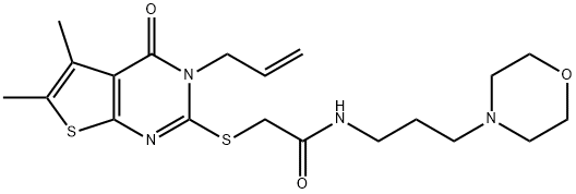 2-[(3-allyl-5,6-dimethyl-4-oxo-3,4-dihydrothieno[2,3-d]pyrimidin-2-yl)sulfanyl]-N-[3-(4-morpholinyl)propyl]acetamide 구조식 이미지