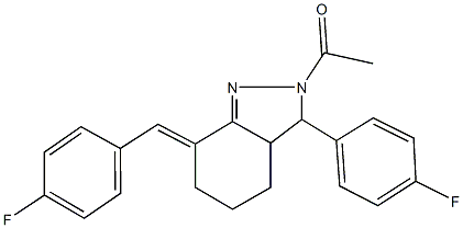 2-acetyl-7-(4-fluorobenzylidene)-3-(4-fluorophenyl)-3,3a,4,5,6,7-hexahydro-2H-indazole Structure