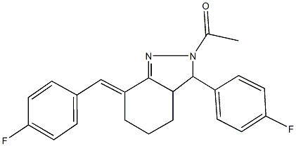 2-acetyl-7-(4-fluorobenzylidene)-3-(4-fluorophenyl)-3,3a,4,5,6,7-hexahydro-2H-indazole 구조식 이미지