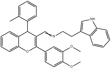 N-{[2-(3,4-dimethoxyphenyl)-4-(2-methylphenyl)-4H-chromen-3-yl]methylene}-N-[2-(1H-indol-3-yl)ethyl]amine 구조식 이미지