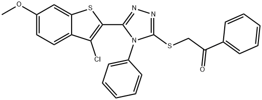 2-{[5-(3-chloro-6-methoxy-1-benzothien-2-yl)-4-phenyl-4H-1,2,4-triazol-3-yl]sulfanyl}-1-phenylethanone 구조식 이미지