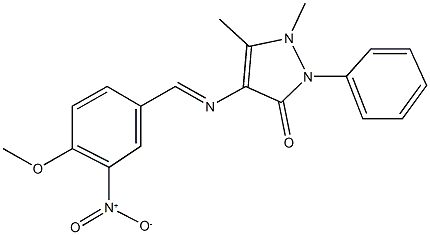 4-({3-nitro-4-methoxybenzylidene}amino)-1,5-dimethyl-2-phenyl-1,2-dihydro-3H-pyrazol-3-one 구조식 이미지