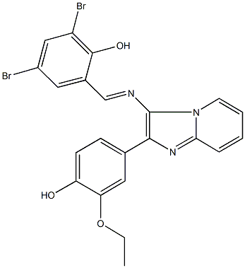 2,4-dibromo-6-({[2-(3-ethoxy-4-hydroxyphenyl)imidazo[1,2-a]pyridin-3-yl]imino}methyl)phenol Structure