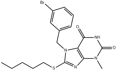 7-(3-bromobenzyl)-3-methyl-8-(pentylsulfanyl)-3,7-dihydro-1H-purine-2,6-dione 구조식 이미지