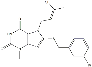 8-[(3-bromobenzyl)sulfanyl]-7-(3-chloro-2-butenyl)-3-methyl-3,7-dihydro-1H-purine-2,6-dione Structure