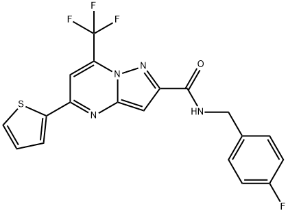 N-(4-fluorobenzyl)-5-(2-thienyl)-7-(trifluoromethyl)pyrazolo[1,5-a]pyrimidine-2-carboxamide 구조식 이미지