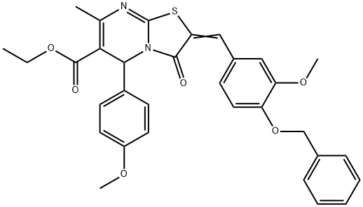 ethyl 2-[4-(benzyloxy)-3-methoxybenzylidene]-5-(4-methoxyphenyl)-7-methyl-3-oxo-2,3-dihydro-5H-[1,3]thiazolo[3,2-a]pyrimidine-6-carboxylate 구조식 이미지