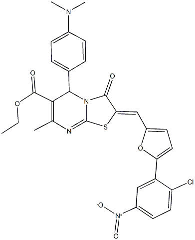 ethyl 2-[(5-{2-chloro-5-nitrophenyl}-2-furyl)methylene]-5-[4-(dimethylamino)phenyl]-7-methyl-3-oxo-2,3-dihydro-5H-[1,3]thiazolo[3,2-a]pyrimidine-6-carboxylate 구조식 이미지
