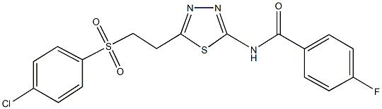 N-(5-{2-[(4-chlorophenyl)sulfonyl]ethyl}-1,3,4-thiadiazol-2-yl)-4-fluorobenzamide 구조식 이미지