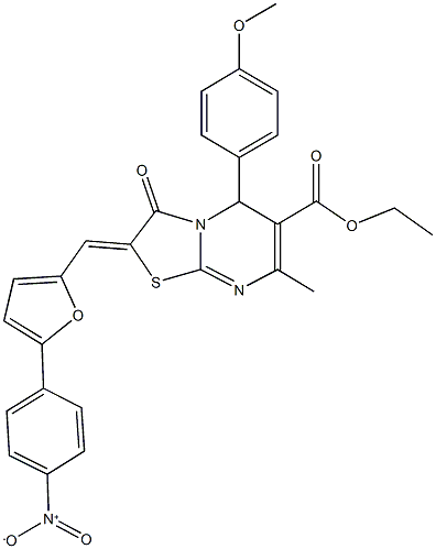 ethyl 2-[(5-{4-nitrophenyl}-2-furyl)methylene]-5-(4-methoxyphenyl)-7-methyl-3-oxo-2,3-dihydro-5H-[1,3]thiazolo[3,2-a]pyrimidine-6-carboxylate Structure