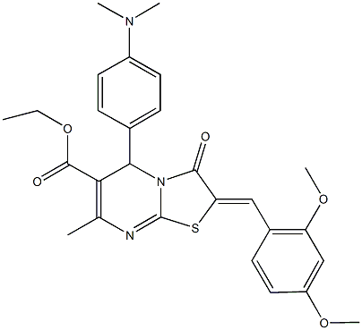 ethyl 2-(2,4-dimethoxybenzylidene)-5-[4-(dimethylamino)phenyl]-7-methyl-3-oxo-2,3-dihydro-5H-[1,3]thiazolo[3,2-a]pyrimidine-6-carboxylate 구조식 이미지