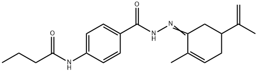 N-(4-{[2-(5-isopropenyl-2-methyl-2-cyclohexen-1-ylidene)hydrazino]carbonyl}phenyl)butanamide Structure