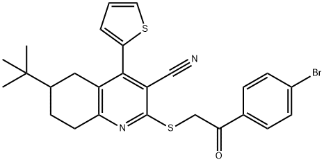 2-{[2-(4-bromophenyl)-2-oxoethyl]sulfanyl}-6-tert-butyl-4-(2-thienyl)-5,6,7,8-tetrahydro-3-quinolinecarbonitrile Structure