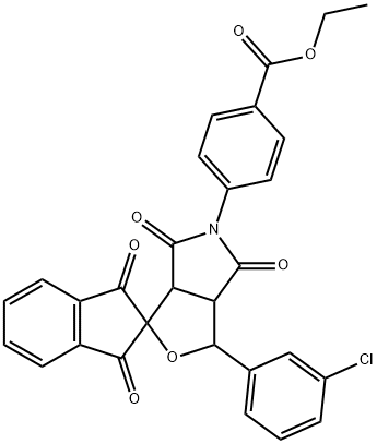 ethyl 4-(1-(3-chlorophenyl)-1',3',4,6(2'H)-tetraoxo-3a,4,6,6a-tetrahydrospiro[1H-furo[3,4-c]pyrrole-3,2'-(1'H)-indene]-5(3H)-yl)benzoate Structure