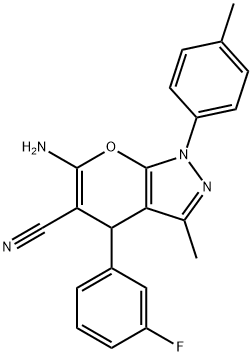 6-amino-4-(3-fluorophenyl)-3-methyl-1-(4-methylphenyl)-1,4-dihydropyrano[2,3-c]pyrazole-5-carbonitrile 구조식 이미지