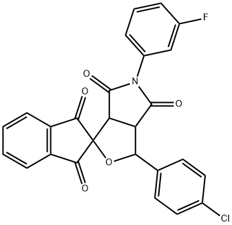 5-(3-fluorophenyl)-3-(4-chlorophenyl)-1',3',4,6-tetraoxohexahydrospiro(1H-furo[3,4-c]pyrrole-1,2'-indane) 구조식 이미지