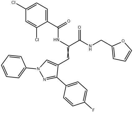 2,4-dichloro-N-(2-[3-(4-fluorophenyl)-1-phenyl-1H-pyrazol-4-yl]-1-{[(2-furylmethyl)amino]carbonyl}vinyl)benzamide 구조식 이미지