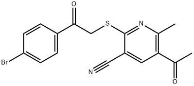 5-acetyl-2-{[2-(4-bromophenyl)-2-oxoethyl]sulfanyl}-6-methylnicotinonitrile Structure