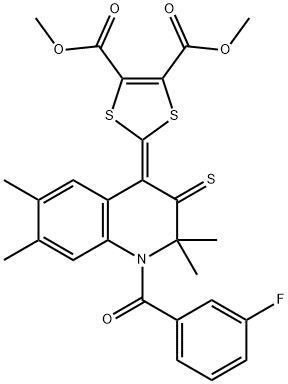 dimethyl 2-(1-(3-fluorobenzoyl)-2,2,6,7-tetramethyl-3-thioxo-2,3-dihydro-4(1H)-quinolinylidene)-1,3-dithiole-4,5-dicarboxylate Structure