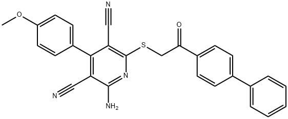 2-amino-6-[(2-[1,1'-biphenyl]-4-yl-2-oxoethyl)sulfanyl]-4-(4-methoxyphenyl)-3,5-pyridinedicarbonitrile Structure