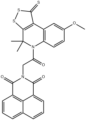 2-[2-(8-methoxy-4,4-dimethyl-1-thioxo-1,4-dihydro-5H-[1,2]dithiolo[3,4-c]quinolin-5-yl)-2-oxoethyl]-1H-benzo[de]isoquinoline-1,3(2H)-dione 구조식 이미지