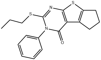 3-phenyl-2-(propylsulfanyl)-3,5,6,7-tetrahydro-4H-cyclopenta[4,5]thieno[2,3-d]pyrimidin-4-one 구조식 이미지