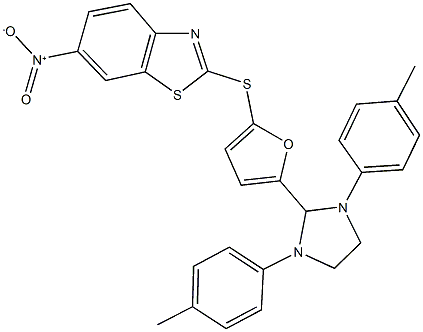 2-({5-[1,3-bis(4-methylphenyl)-2-imidazolidinyl]-2-furyl}sulfanyl)-6-nitro-1,3-benzothiazole 구조식 이미지