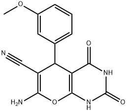 7-amino-5-(3-methoxyphenyl)-2,4-dioxo-1,3,4,5-tetrahydro-2H-pyrano[2,3-d]pyrimidine-6-carbonitrile 구조식 이미지