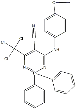 4-(4-methoxyanilino)-2,2-diphenyl-6-(trichloromethyl)-1,3,2lambda~5~-diazaphosphinine-5-carbonitrile Structure