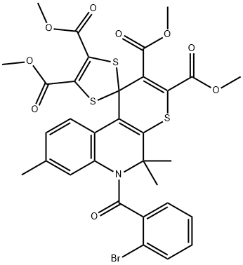 tetramethyl 6-(2-bromobenzoyl)-5,5,8-trimethyl-5,6-dihydrospiro(1H-thiopyrano[2,3-c]quinoline-1,2'-[1,3]-dithiole)-2,3,4',5'-tetracarboxylate 구조식 이미지