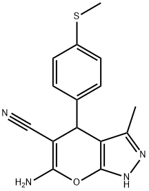 6-amino-3-methyl-4-[4-(methylsulfanyl)phenyl]-1,4-dihydropyrano[2,3-c]pyrazole-5-carbonitrile Structure