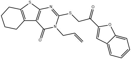 3-allyl-2-{[2-(1-benzofuran-2-yl)-2-oxoethyl]sulfanyl}-5,6,7,8-tetrahydro[1]benzothieno[2,3-d]pyrimidin-4(3H)-one 구조식 이미지