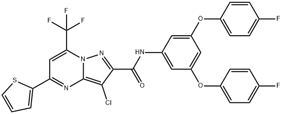 N-[3,5-bis(4-fluorophenoxy)phenyl]-3-chloro-5-(2-thienyl)-7-(trifluoromethyl)pyrazolo[1,5-a]pyrimidine-2-carboxamide Structure