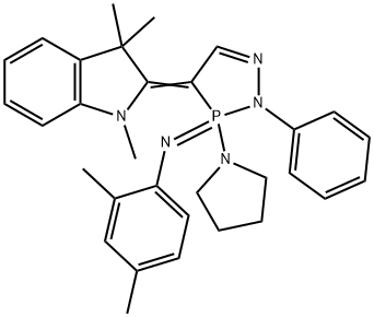 2,4-dimethyl-N-[2-phenyl-3-(1-pyrrolidinyl)-4-(1,3,3-trimethyl-1,3-dihydro-2H-indol-2-ylidene)-3,4-dihydro-2H-1,2,3lambda~5~-diazaphosphol-3-ylidene]aniline 구조식 이미지