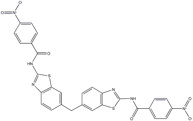 4-nitro-N-[6-({2-[({4-nitrophenyl}carbonyl)amino]-1,3-benzothiazol-6-yl}methyl)-1,3-benzothiazol-2-yl]benzamide 구조식 이미지