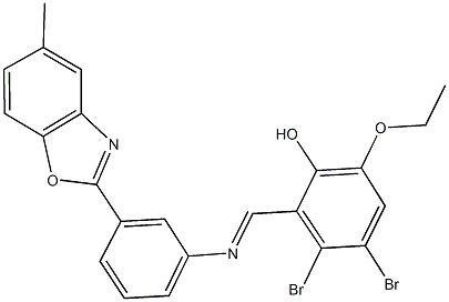 3,4-dibromo-6-ethoxy-2-({[3-(5-methyl-1,3-benzoxazol-2-yl)phenyl]imino}methyl)phenol Structure