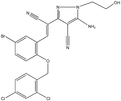 5-amino-3-(2-{5-bromo-2-[(2,4-dichlorobenzyl)oxy]phenyl}-1-cyanovinyl)-1-(2-hydroxyethyl)-1H-pyrazole-4-carbonitrile Structure